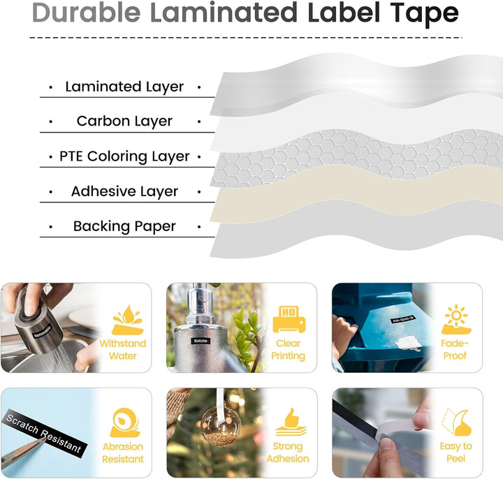 Markurlife TZe 335 TZe-335 Kompatibel mit Brother P touch Bänder Weiss auf Schwarz TZe TZ Tape 12mm