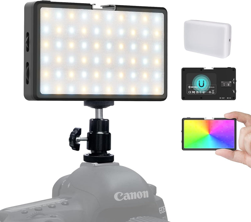 RGB LED Videoleuchte, Moman ML8RC Kamera Licht mit Powerbank 2500K-9000K CRI 96+ Videolicht, Camera