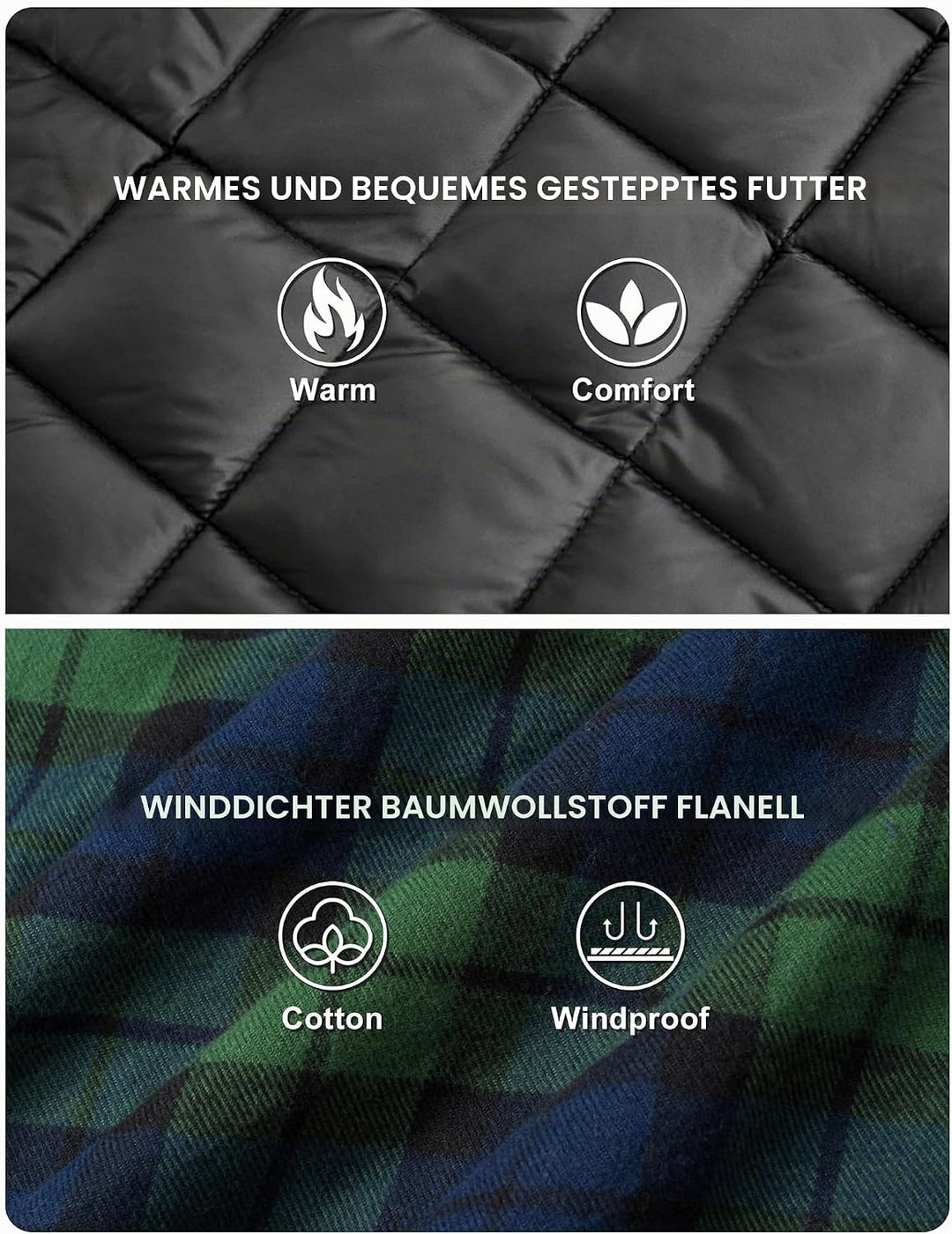 TACVASEN Herren Karierte Hemdjacke Flanellhemd Holzfällerhemd Thermohemd Jacke, 3XL Grün