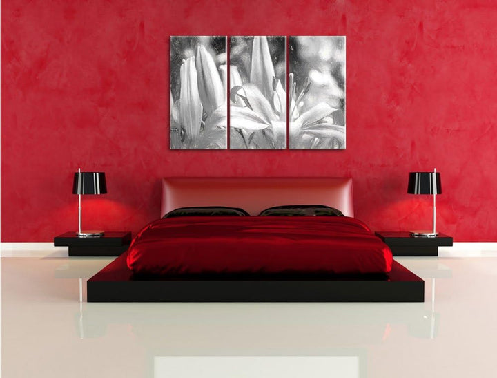 Pixxprint schöne orangene Lilien Kunst als Leinwandbild/Grösse: 3 Teilig (120x80) / Wandbild/Kunstdr
