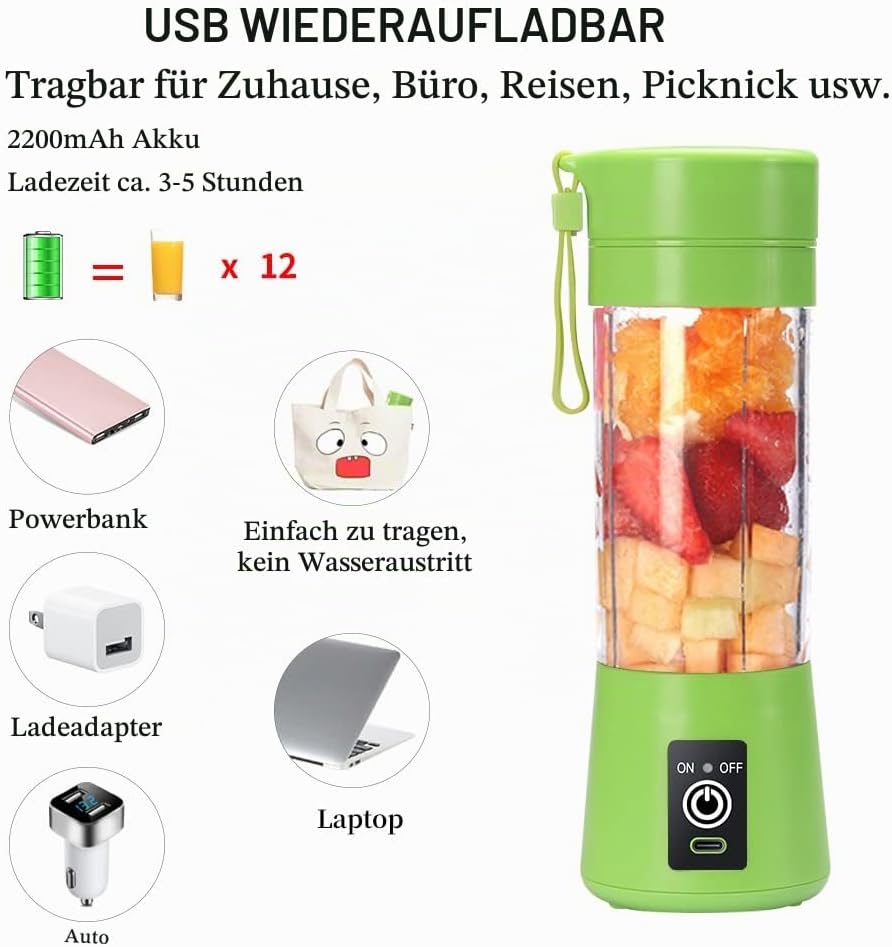 Mixer Smoothie Maker, Elektrischer USB-Entsafter Mixer, Tragbarer Mini-Mixer für Shakes und Smoothie