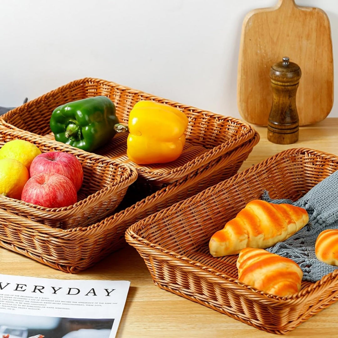 DAJAVE 4er Set Brötchenkorb 35 x 25 x 7 cm Brotkörbchen Brotkorb Geflochten Wicker Basket Rattan Kor
