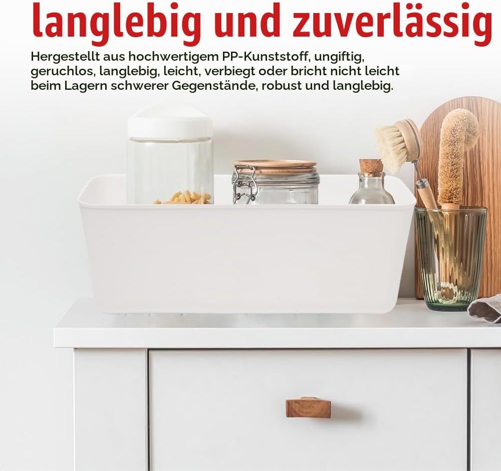 10 Stück Aufbewahrungsbox Kunststoff Weiss Aufbewahrungskorb mit Griffen 26,7x9,5x9 cm Küchenschrank