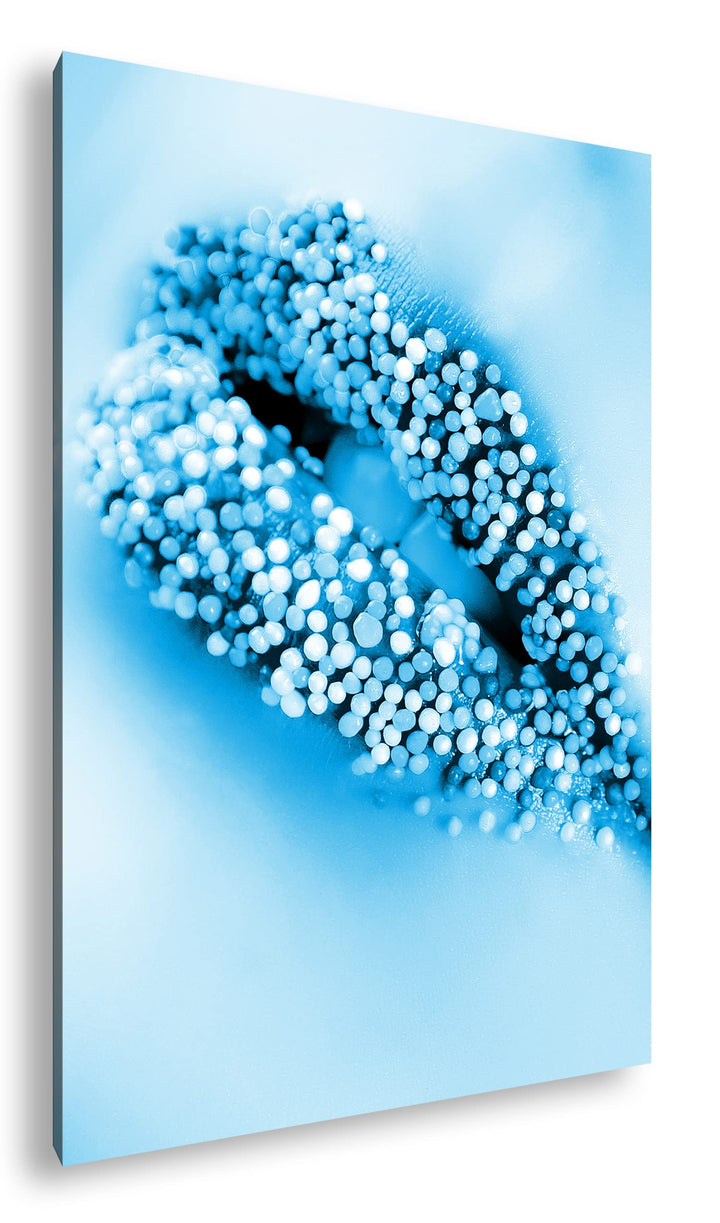 deyoli Zucker süsse Lippen Format 80x60 Effekt: Monocrome Blau als Leinwandbild, Motiv fertig gerahm