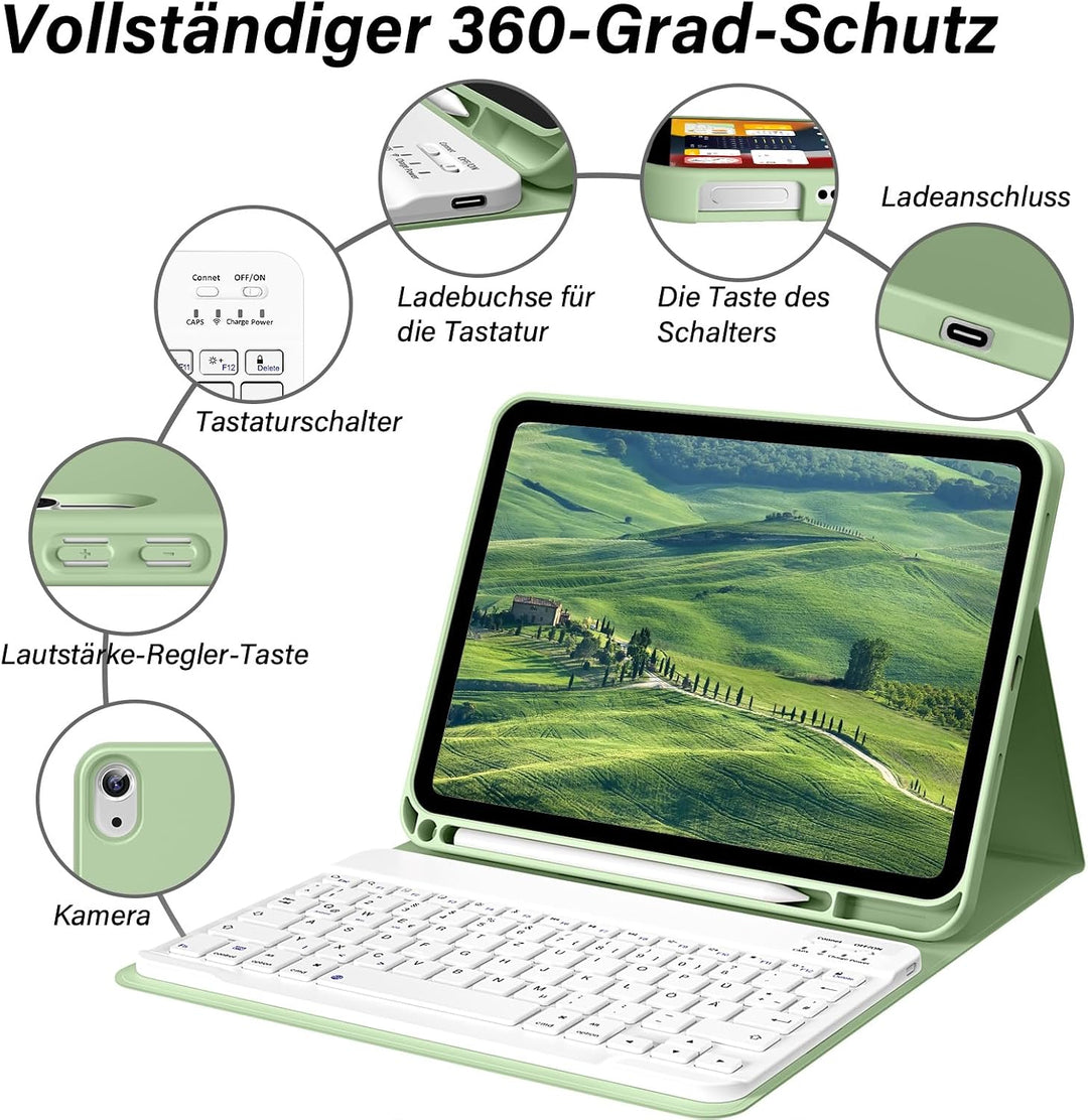 SZPSGC Hülle mit Tastatur für iPad A16 11. Generation/iPad 10. Generation (2025/2022, 11/10,9 Zoll),
