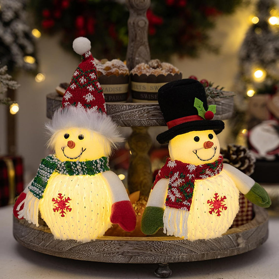 Weihnachtsdeko Schneemann Figuren mit LED Licht, 2 Stück Weihnachten Schneemann Figuren Weihnachten