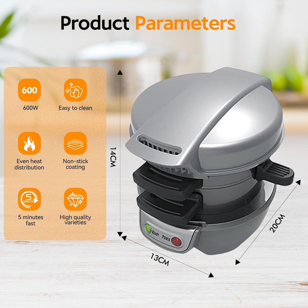 Elektrischer Sandwichtoaster Burger Maker, Muffin Maker & Gegrillter Sandwichmaker, Mit OmelettRing,