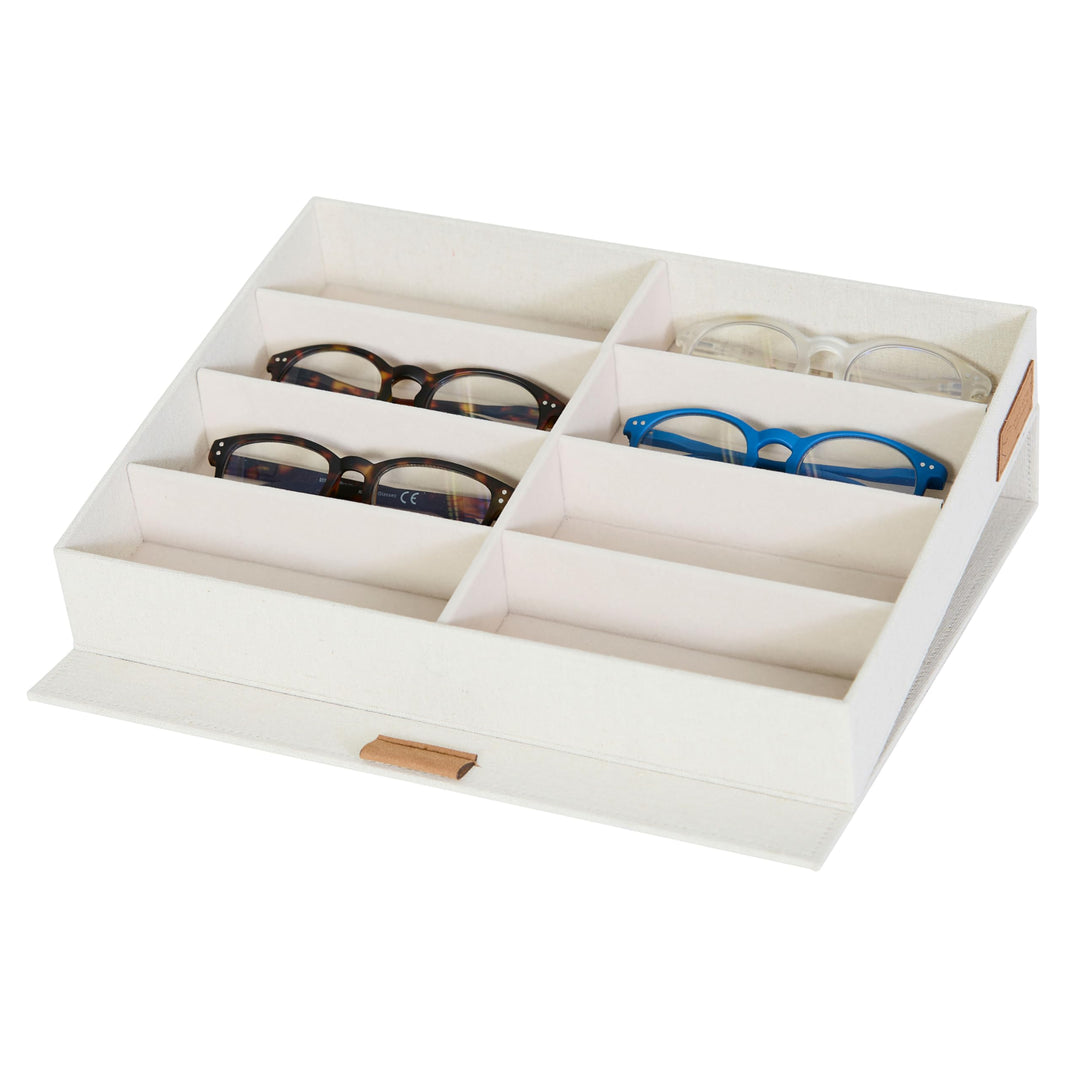 LOVE IT STORE IT Premium Brillenbox für 8 Sonnenbrillen - Aus Leinen Stoff - Brillenaufbewahrung meh