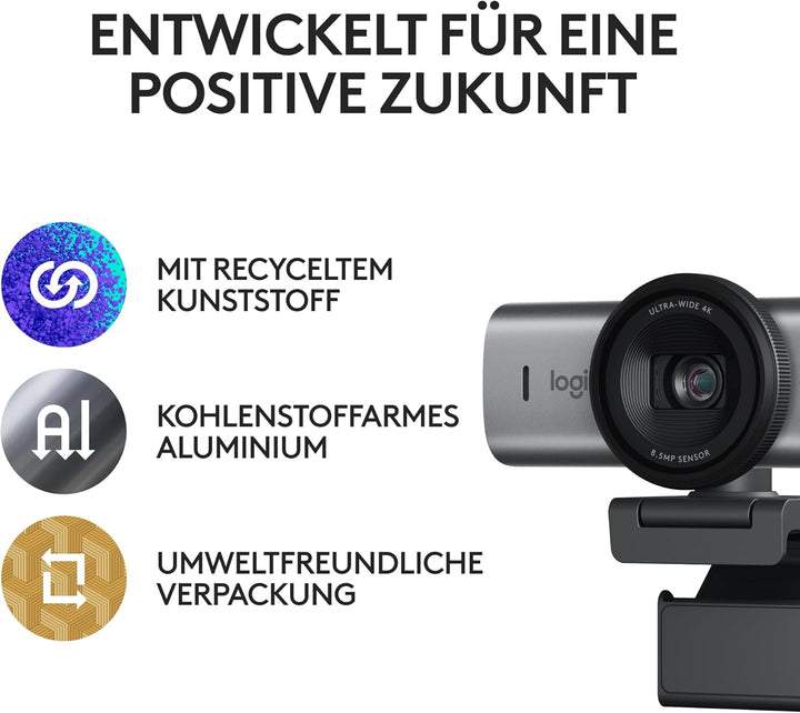 Logitech MX Brio Ultra HD 4K Collaboration and Streaming Webcam, 1080p at 60 FPS, Dual Noise Reducin