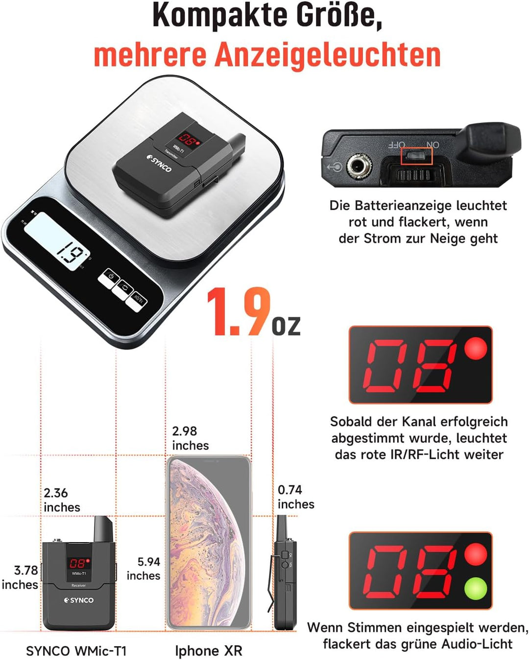 SYNCO Lavalier Mikrofon Funk, Kabellos Funkmikrofon UHF 16-Kanäle Wireless Dual Set Ansteckmikrofon