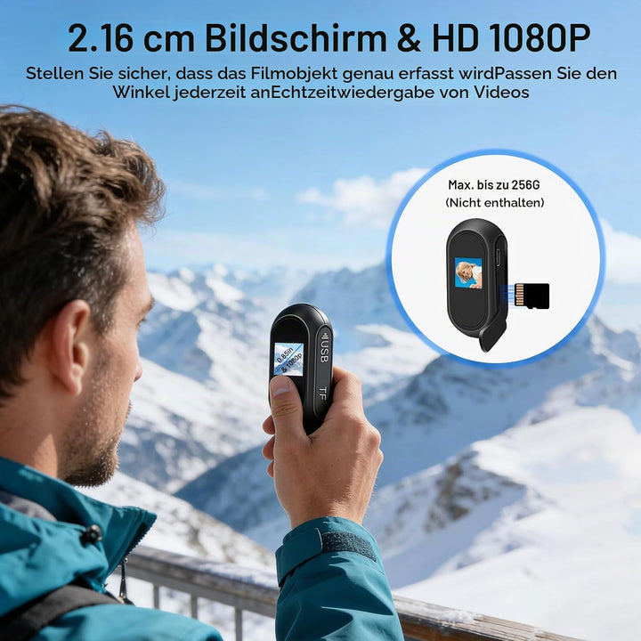 Mini Action Kamera,1080P HD Mini Bodycam mit Anzeige,360 ° Tragbare Action Cam mit Magnetisches Schl