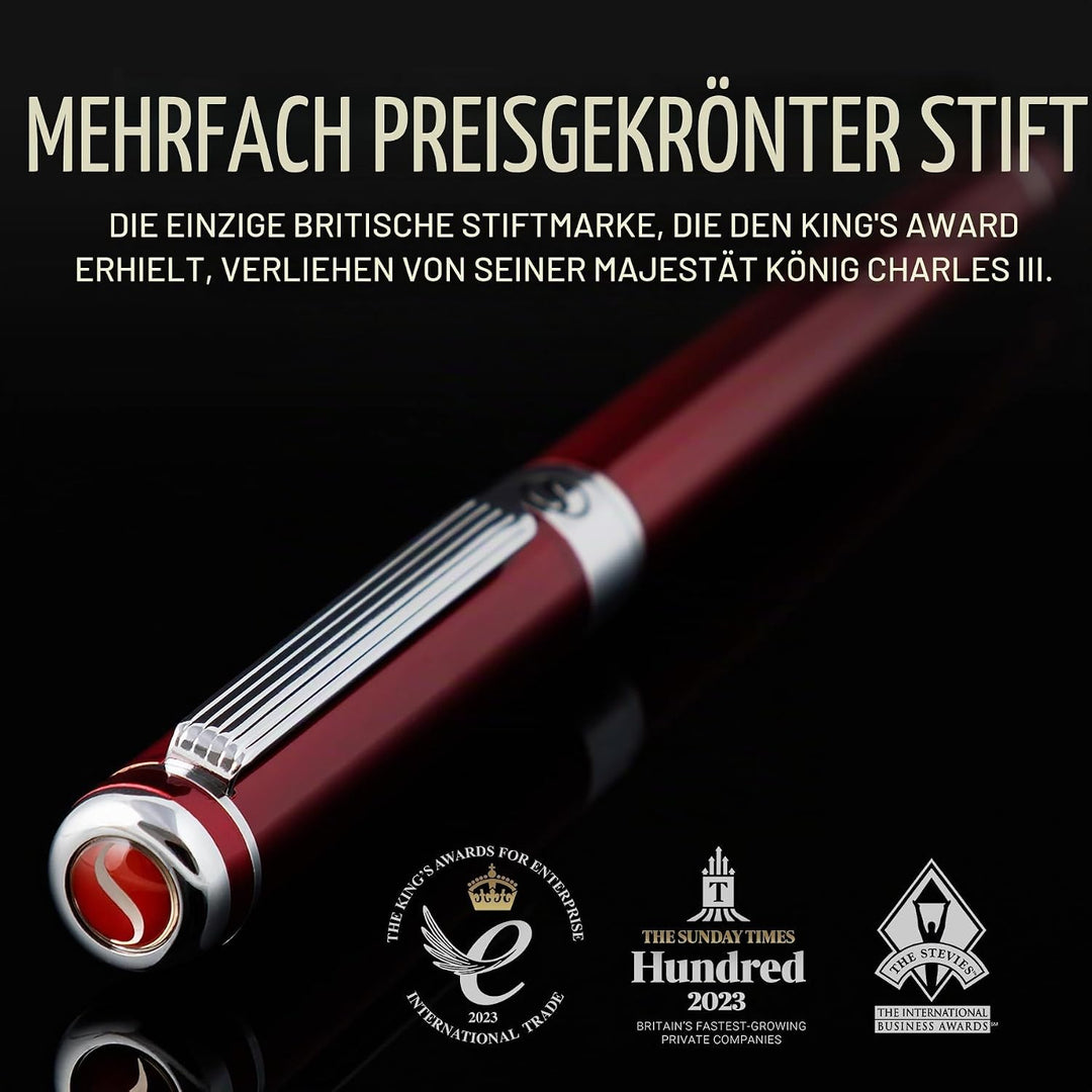 Scriveiner Deep Crimson Red Füllhalter Chromapplikationen, Schmidt-Feder (fein), bestes Geschenk für