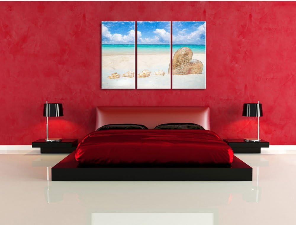 Pixxprint Sandstrand mit Muscheln als Leinwandbild/Grösse: 3 Teilig (120x80) cm/Wandbild/Kunstdruck/