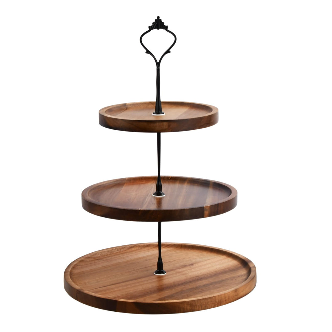 Etagere 3 Etagen Holz, Tortenständer 3 Stöckig, Cupcake Ständer mit Metallgriff, Kuchenständer, Serv