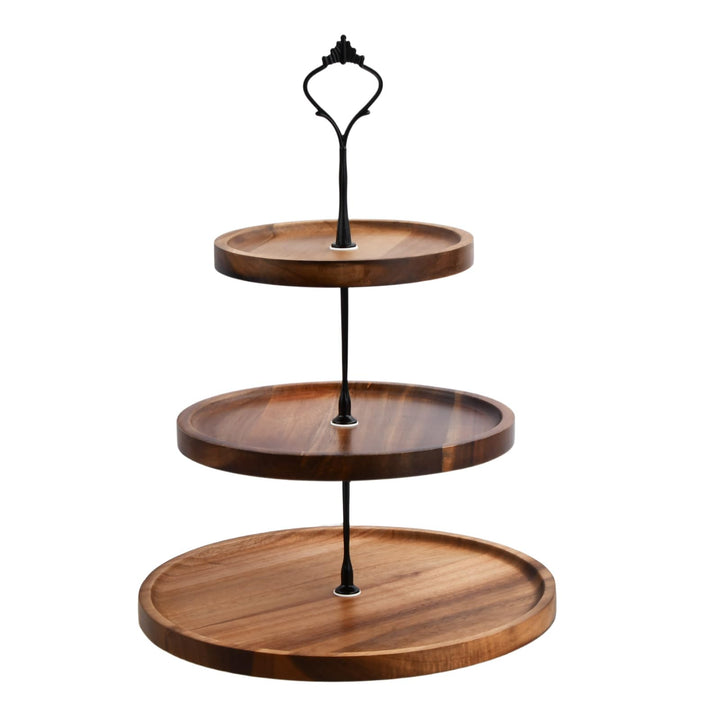 Etagere 3 Etagen Holz, Tortenständer 3 Stöckig, Cupcake Ständer mit Metallgriff, Kuchenständer, Serv