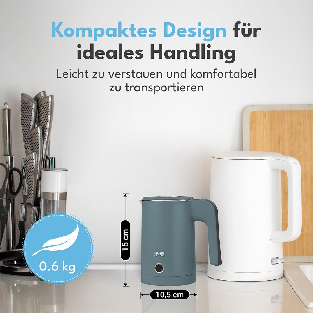 LEBENLANG Reise Wasserkocher Edelstahl Klein 0 5 Liter & BPA-Frei - Reisewasserkocher klein 600W Ene
