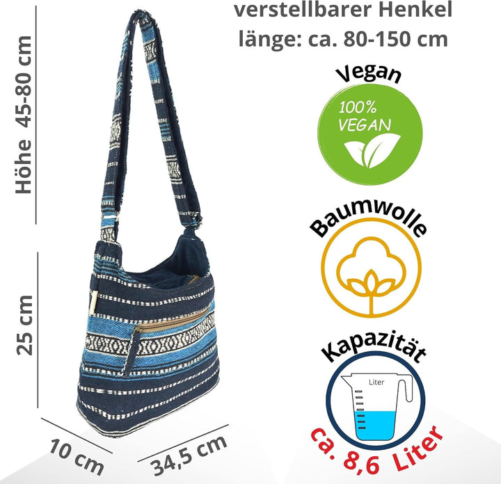 Sunsa Damen Umhängetasche. Hobo Tasche aus gewebter Baumwolle mit verstellbare Henkel. Crossbody Sch