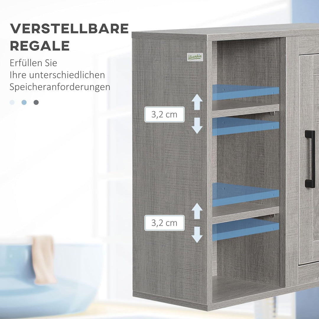 kleankin Badezimmerschrank Wandschrank mit 1 Schrank und 3 Regalen Mehrzweckschrank mit verstellbare