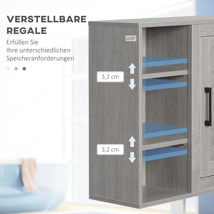 kleankin Badezimmerschrank Wandschrank mit 1 Schrank und 3 Regalen Mehrzweckschrank mit verstellbare