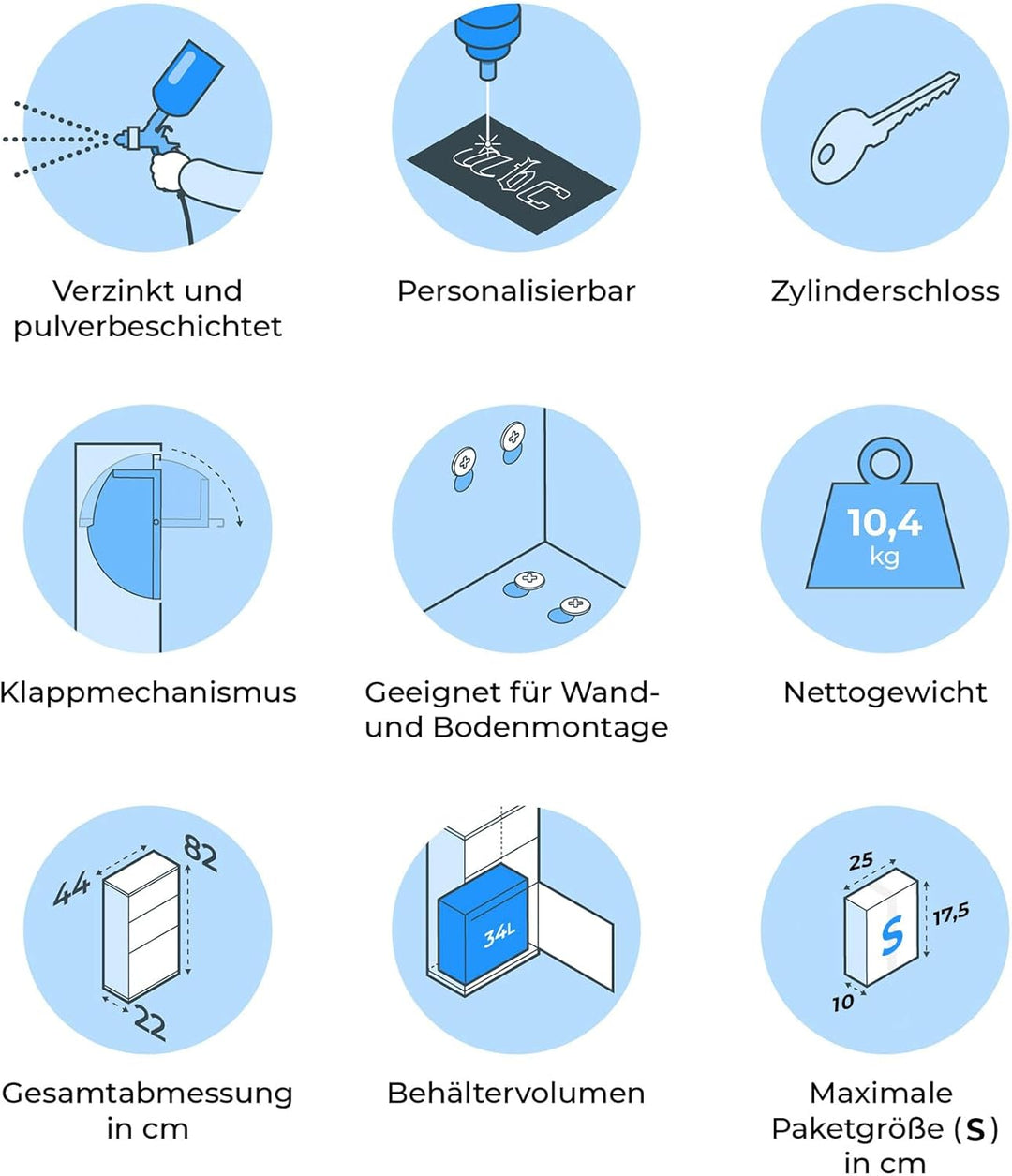 Metzler® Paketbriefkasten mit Klappensystem und Zylinderschloss Eisenglimmer wetterfest rostfrei für