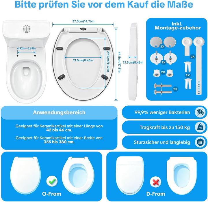 NUESTRA VIDA Ovaler WC-Sitz mit verdicktem Design und Absenkautomatik – einfache Montage, Edelstahl-