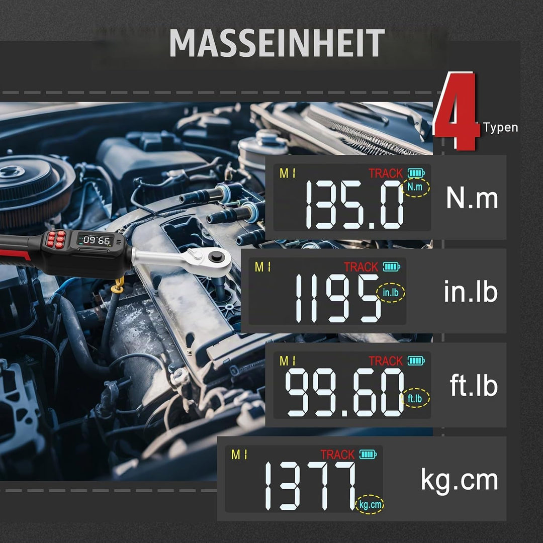 VANPO Digitaler Drehmomentschlüssel 3/8 Zoll(2–135 Nm) für Fahrrad &amp; Motorrad, ±2% Genauigkeit Elekt