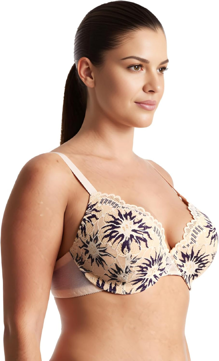 Curve Muse Damen Leicht gepolstert in Übergrösse Vollständige Abdeckung Bügel Spitzen-BH-2PK 70C Nac