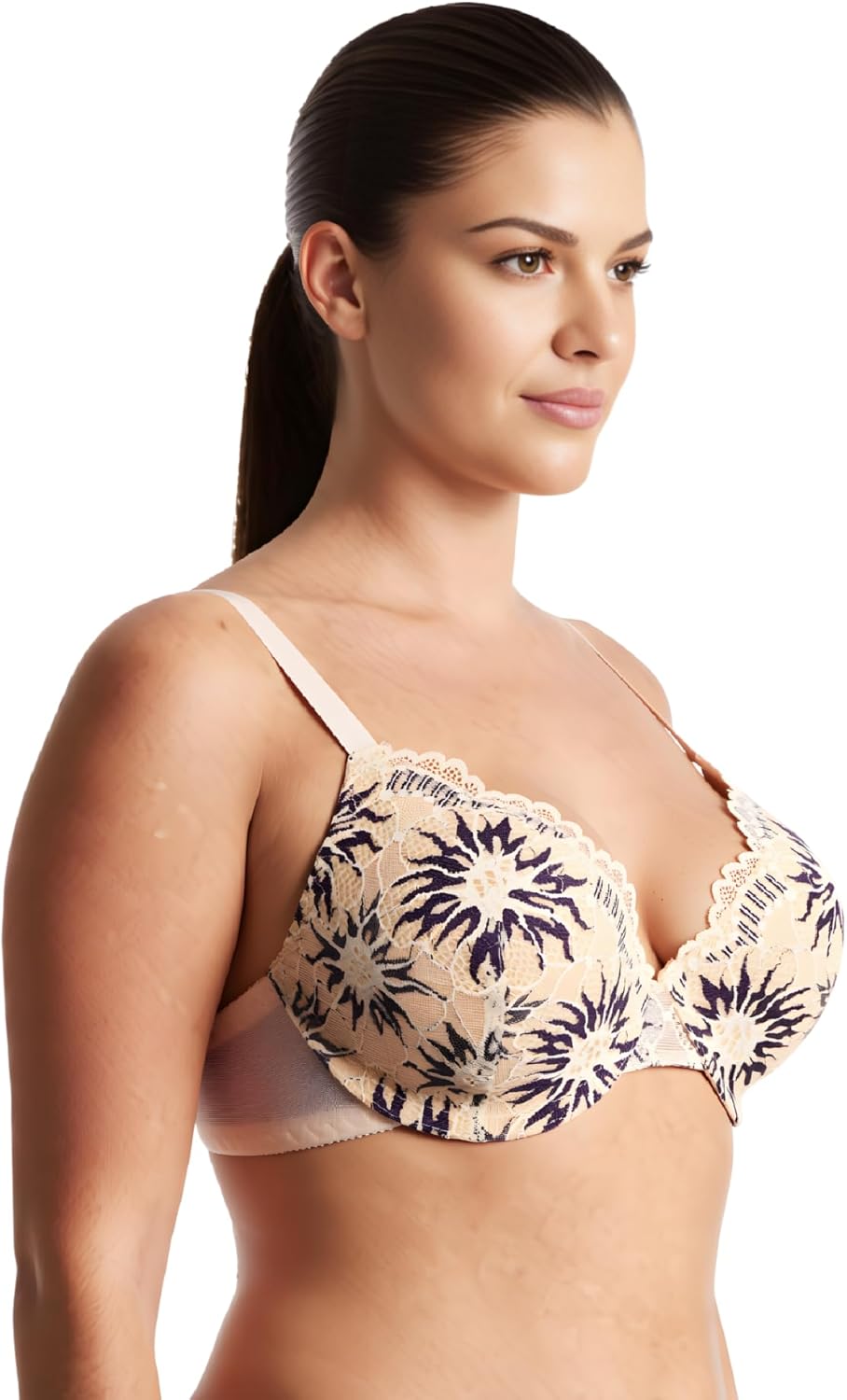 Curve Muse Damen Leicht gepolstert in Übergrösse Vollständige Abdeckung Bügel Spitzen-BH-2PK 75B Nac