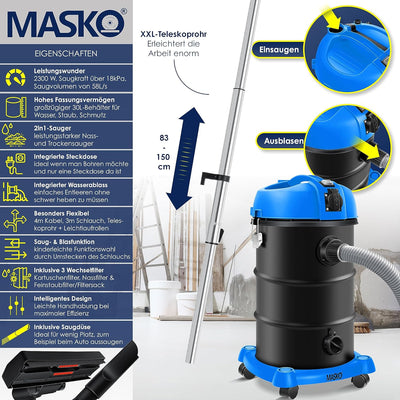 Masko® 6IN1 Industriestaubsauger Staubsauger Nass Trocken Sauger Aschesauger 2300W + Steckdose✓ Blas