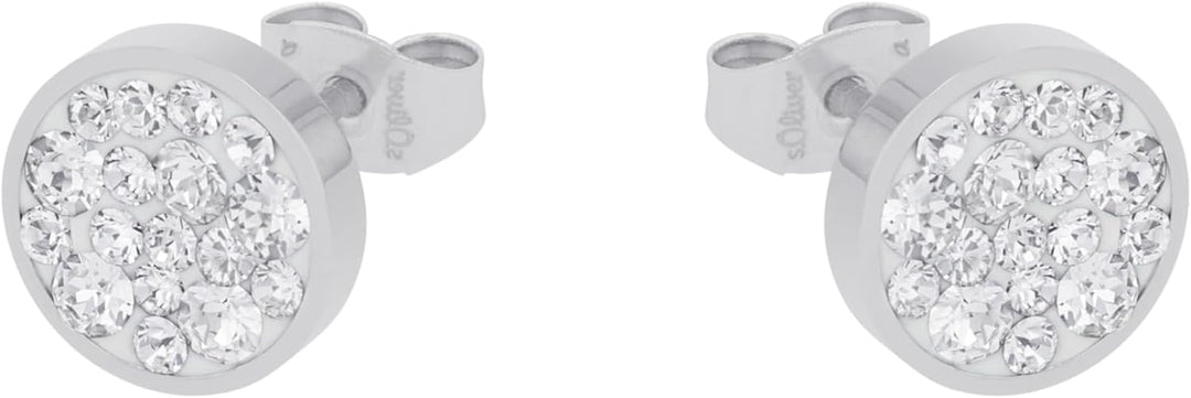 s.Oliver Ohrstecker Edelstahl Damen Ohrschmuck, mit Kristall, 1 cm, Kommt in Schmuck Geschenk Box Si