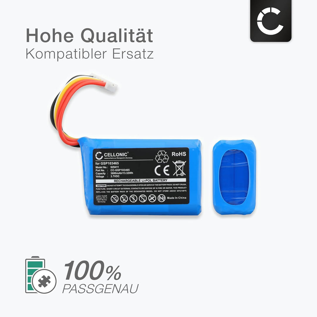 CELLONIC 1x Akku für Lautsprecher Kompatibel mit JBL Link 10, GSP103465 - (3600mAh, 3.7V)