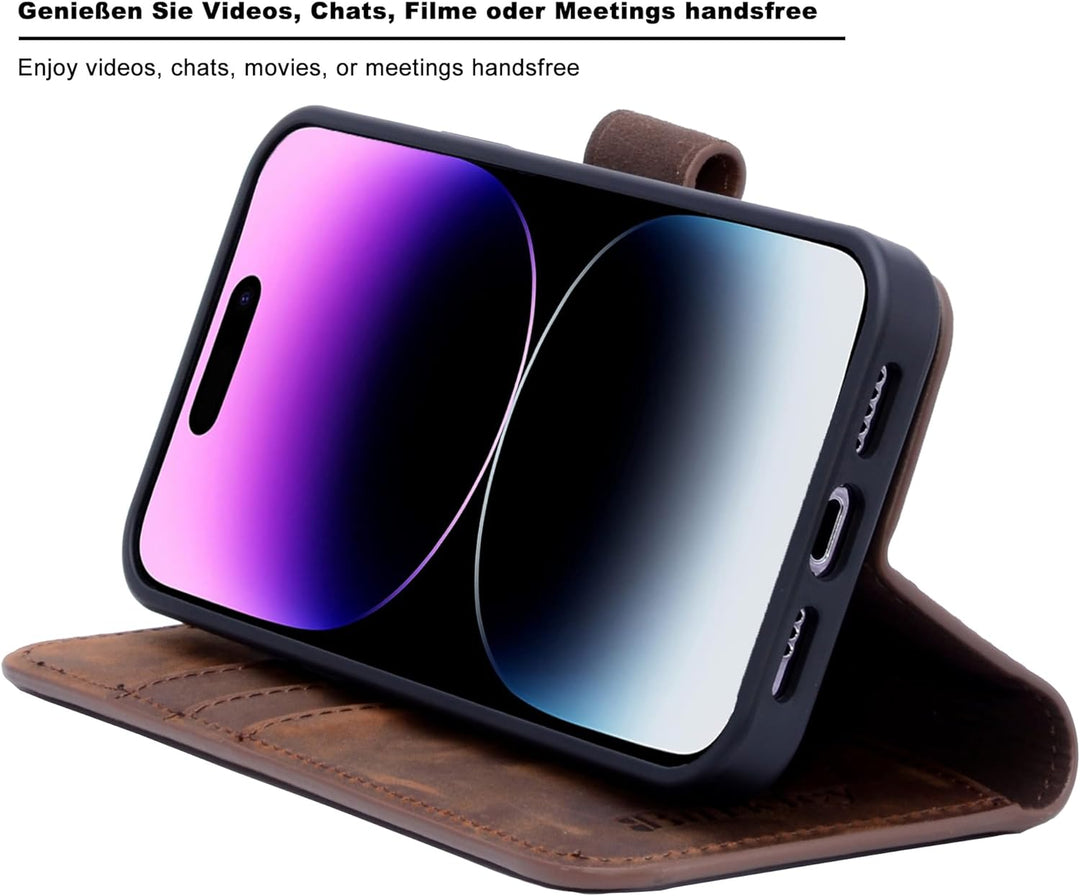 Burkley 2in1 Leder Handytasche für iPhone 13 Handyhülle mit herausnehmbarem Back Cover, 360° Schutz
