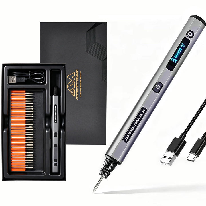 ARROWMAX 5 Gänge Mini Multifunktionswerkzeuge mit OLED, 30000 U/min | Gravierstift mit 30 Bits für M