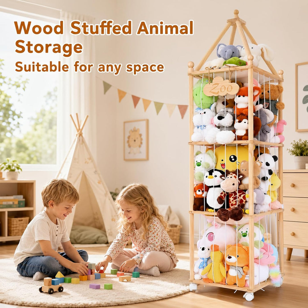 Kuscheltier Aufbewahrung Kinderzimmer 146x42x32cm, 360° Drehbar Kinder Spielzeug Organizer Regal, Gr