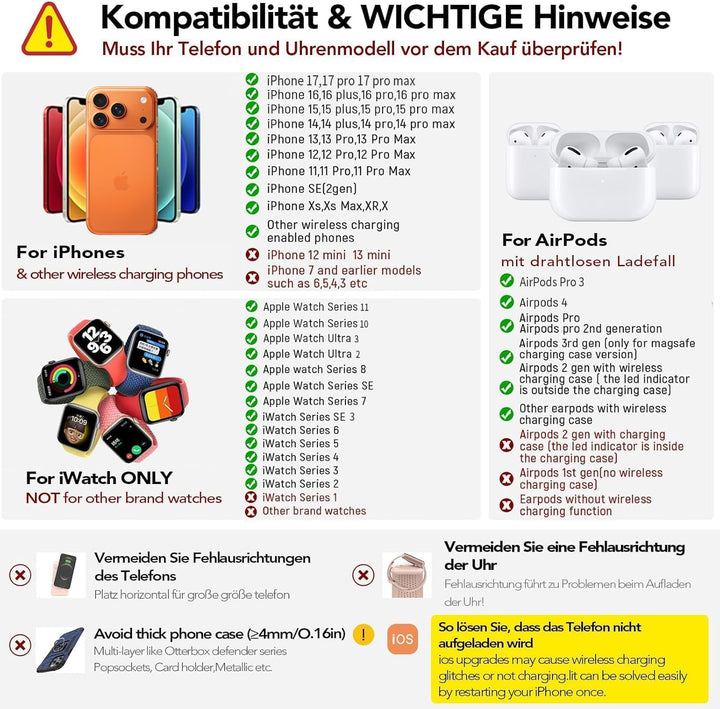 Aimtel 3 in 1 Induktive Ladestation Faltbare&Nachtlichter Kompatibel mit iPhone 17/17 Pro/17 Pro Max