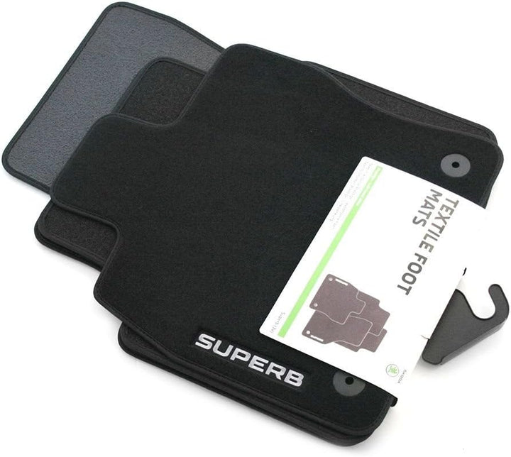 Skoda 3V1061404 Prestige Textil Fussmatten Satz Premium Velours 4X Stoffmatten schwarz mit Superb Sc
