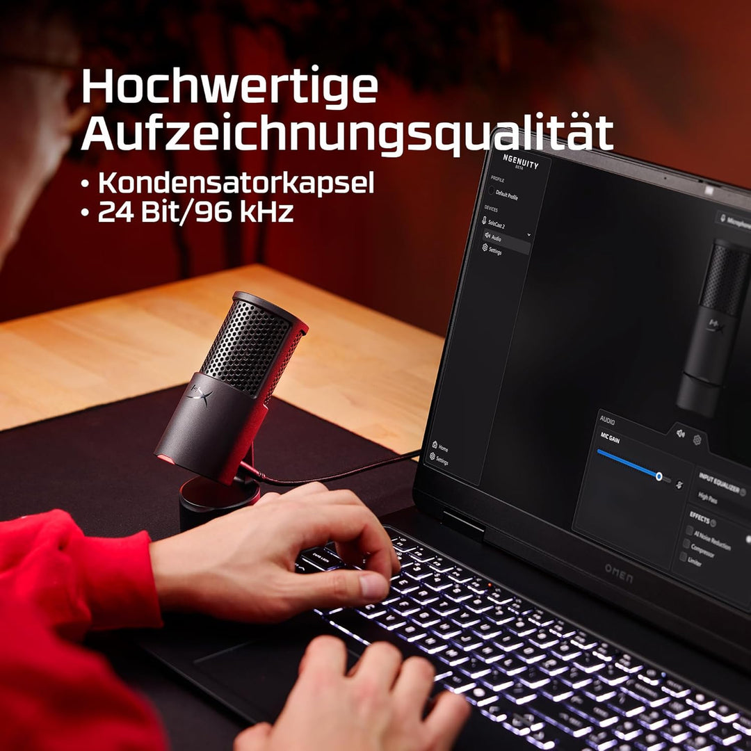 HyperX SoloCast 2 USB-Mikrofon – Gaming & Streaming Mikrofon mit Tap-to-Mute, 96 kHz/24-Bit Aufnahme