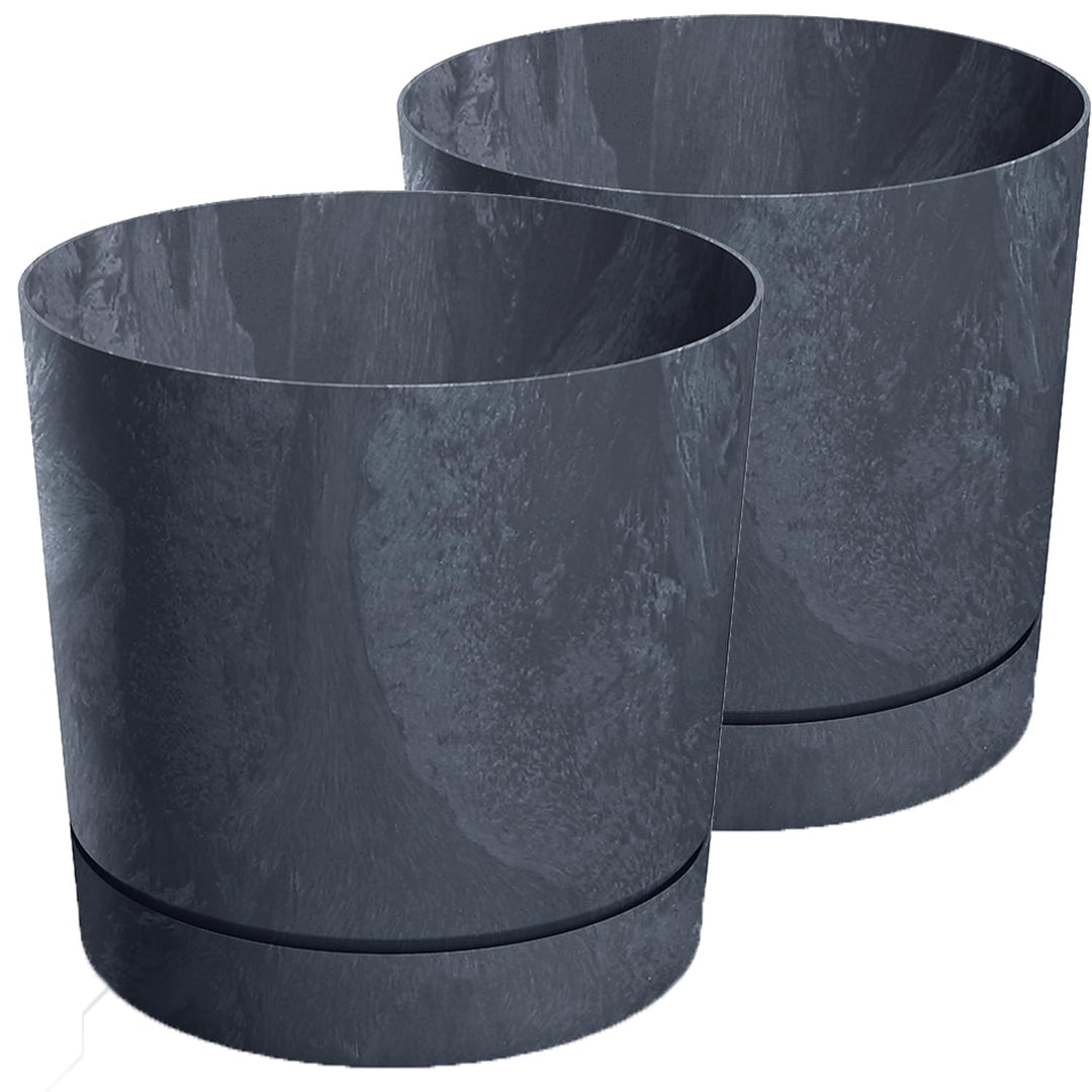 Tymar Blumentopf mit Untersetzer, 2er-Pack, dekorativer Pflanzentopf aus Kunststoff, Moderne, Runde