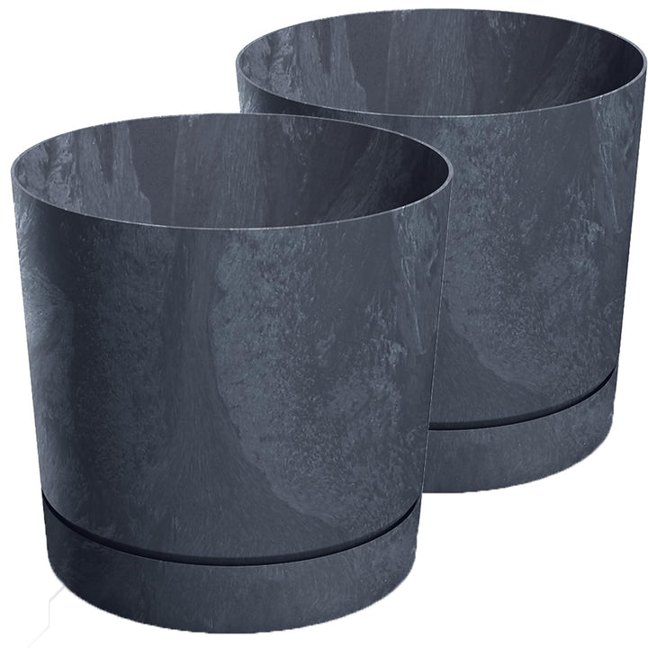 Tymar Blumentopf mit Untersetzer, 2er-Pack, dekorativer Pflanzentopf aus Kunststoff, Moderne, Runde