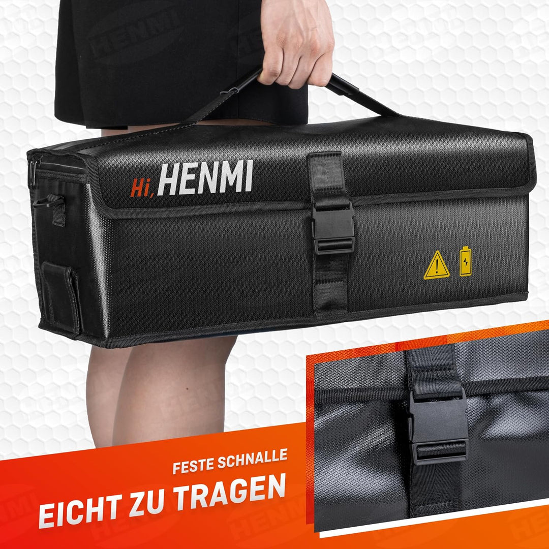 HENMI Ebike Akku Tasche, Feuerfeste akku Tasche bis 1000 °C, Akkutasche ebike Fahrrad Feuerfest Wass