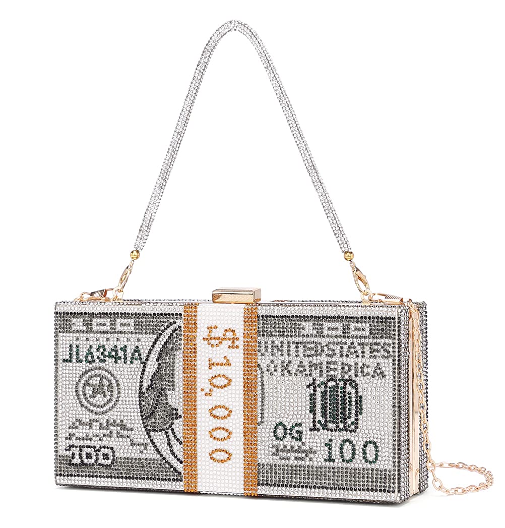 Covelin Dollar Clutch börse für Frauen Strass Abendhandtasche tasche, Grau (grau), Small, Grau