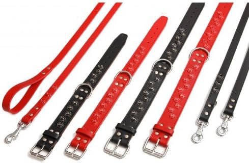 B & F 07121T Leder-Hundehalsband dekoriert mit Pfötchen, schwarz