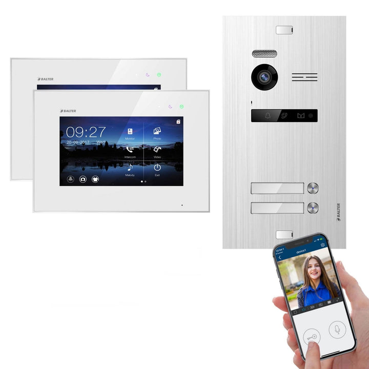 Balter EVO Silver Video-Türsprechanlage 7" WiFi Monitor Touchscreen 2-Draht Bus Komplettsystem für 2