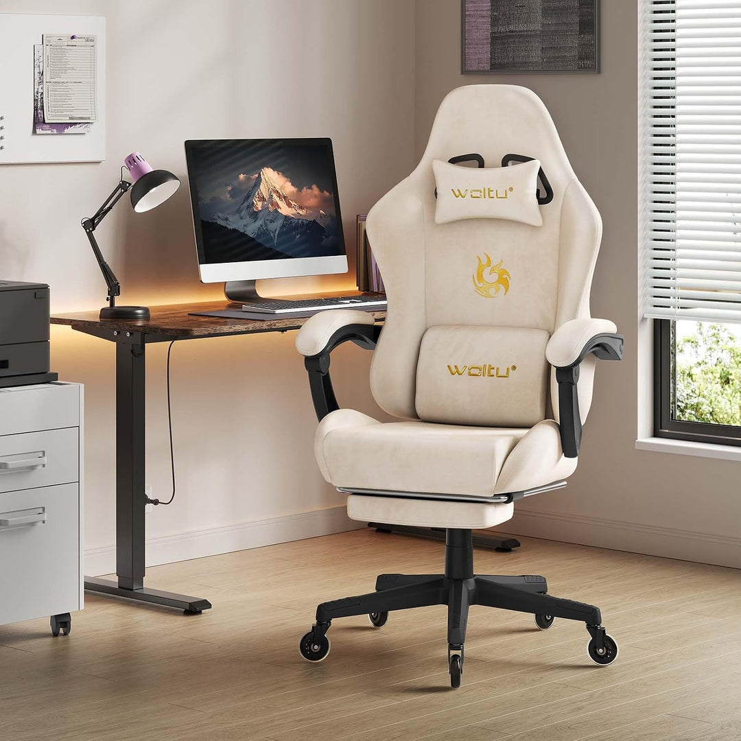 WOLTU Gaming Stuhl,Erwachsenen Computersessel,mit Gummi-Stuhlrollen,Beige | Ergonomisch, mit Verstel