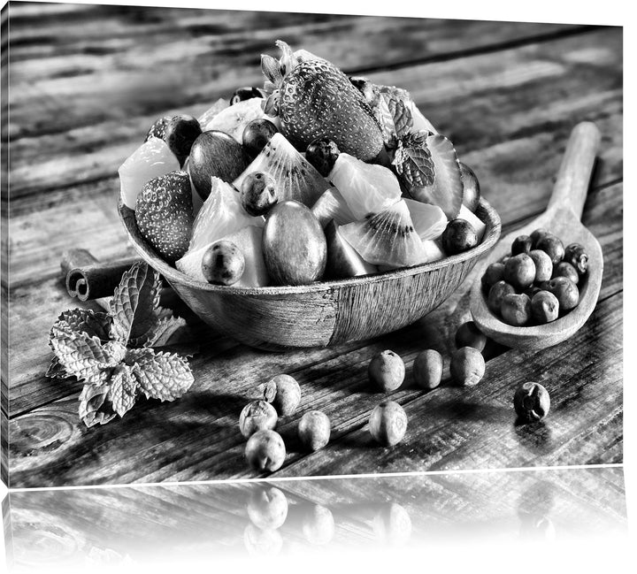 Pixxprint Monocrome, Fruits Apfel Weintraube Kirsche Obstkorb, Format: 100x70 auf Leinwand, 100x70