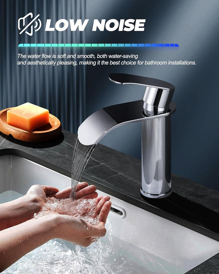 ARCORA Wasserhahn Bad, Hochdruck Waschtischarmatur wenig Lärm aus Edelstahl Einhandmischer Wasserfal