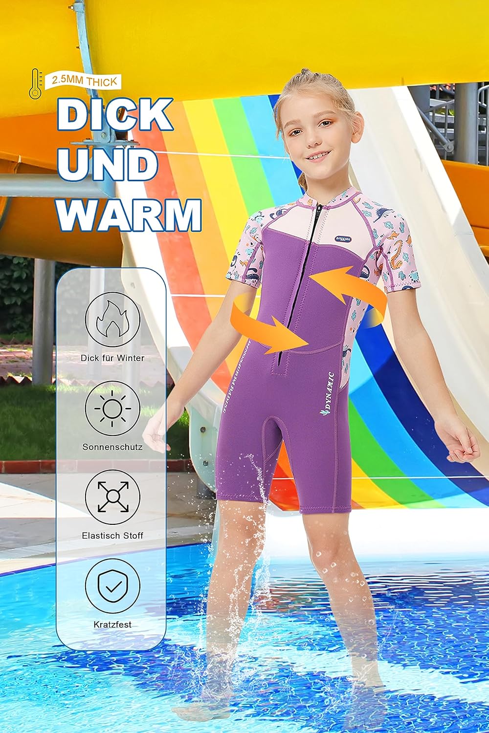 Mädchen 2.5mm Neoprenanzug Kinder Einteiler Tauchanzug Tropisch Violet Kurzarm Shorty Badeanzug Schn