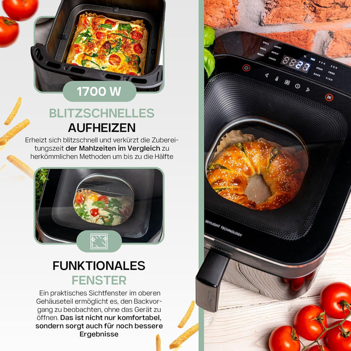 4SWISS Heissluftfritteuse mit Sichtfenster 6,5L, Airfryer XL 1700W mit 12 Programme, 180°C in 1,44 M