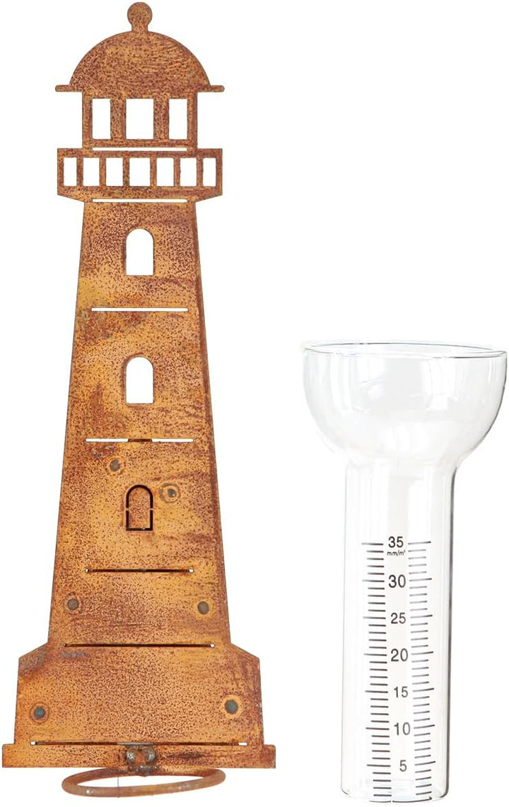 Garten Regenmesser Leuchtturm Rostoptik 41cm Dekorativ