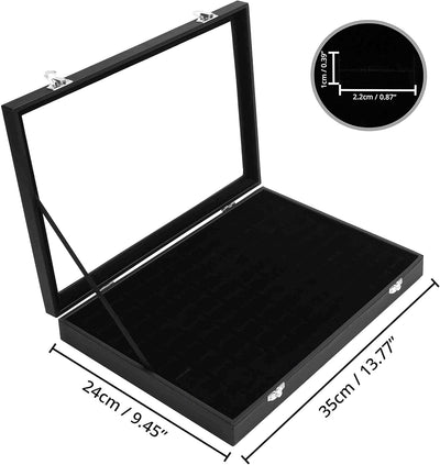 Kurtzy 2er Pack Schwarzes Samt Ring Schmuck Aufbewahrungssystem Schmuckkästchen Glas Deckel mit 100